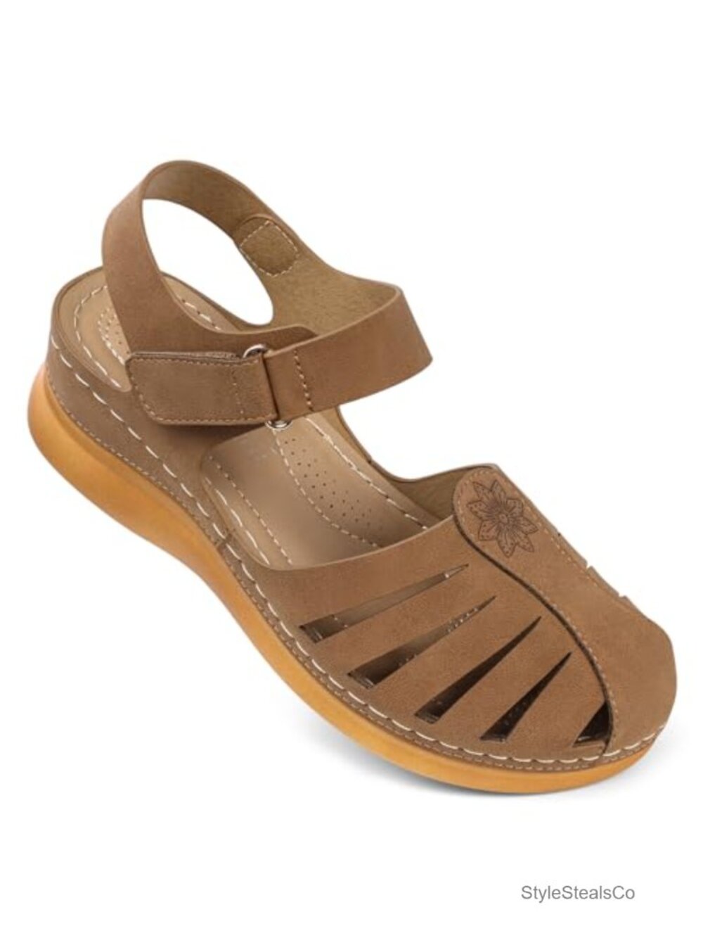 Women's Comfortable Closed Toe Flat Sandals Arch Support Adjustable Strap